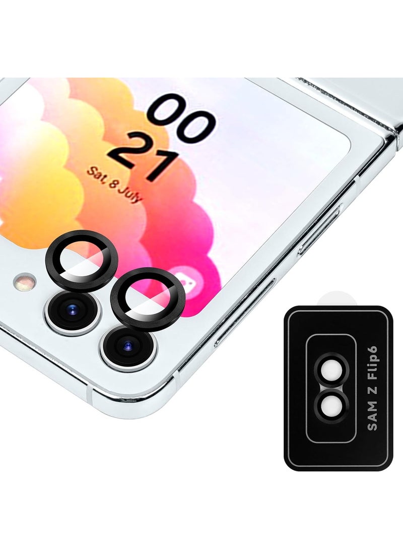 QIRG For Samsung Galaxy Z Flip 6 Camera Lens Protector, Individual Tempered Glass Camera Screen Protector Metal Ring Lens Cover for Samsung Galaxy Z Flip 6 , 1 Set (Black) - Image 1