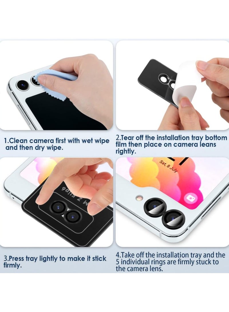 QIRG For Samsung Galaxy Z Flip 6 Camera Lens Protector, Individual Tempered Glass Camera Screen Protector Metal Ring Lens Cover for Samsung Galaxy Z Flip 6 , 1 Set (Black) - Image 3