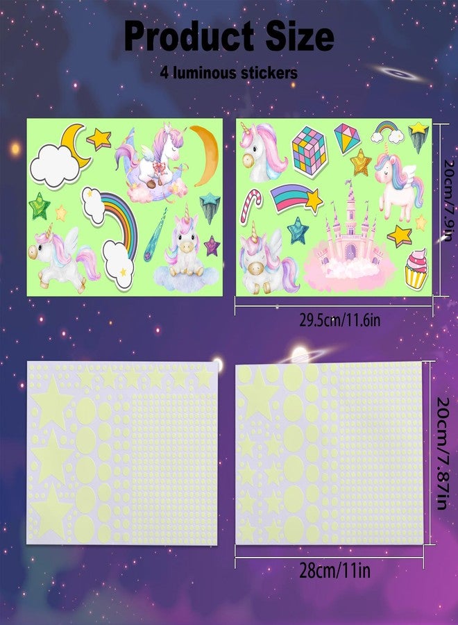 LONGMUU 979 PCS Glow in The Dark Unicorn Wall Decals, Luminous Unicorn Wall Stickers for Ceiling Glowing Stars Castle Moon and Rainbow Stickers for Girl's Bedroom （Green） - Image 5
