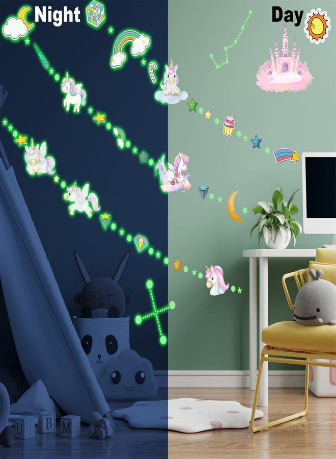 LONGMUU 979 PCS Glow in The Dark Unicorn Wall Decals, Luminous Unicorn Wall Stickers for Ceiling Glowing Stars Castle Moon and Rainbow Stickers for Girl's Bedroom （Green） - Image 3