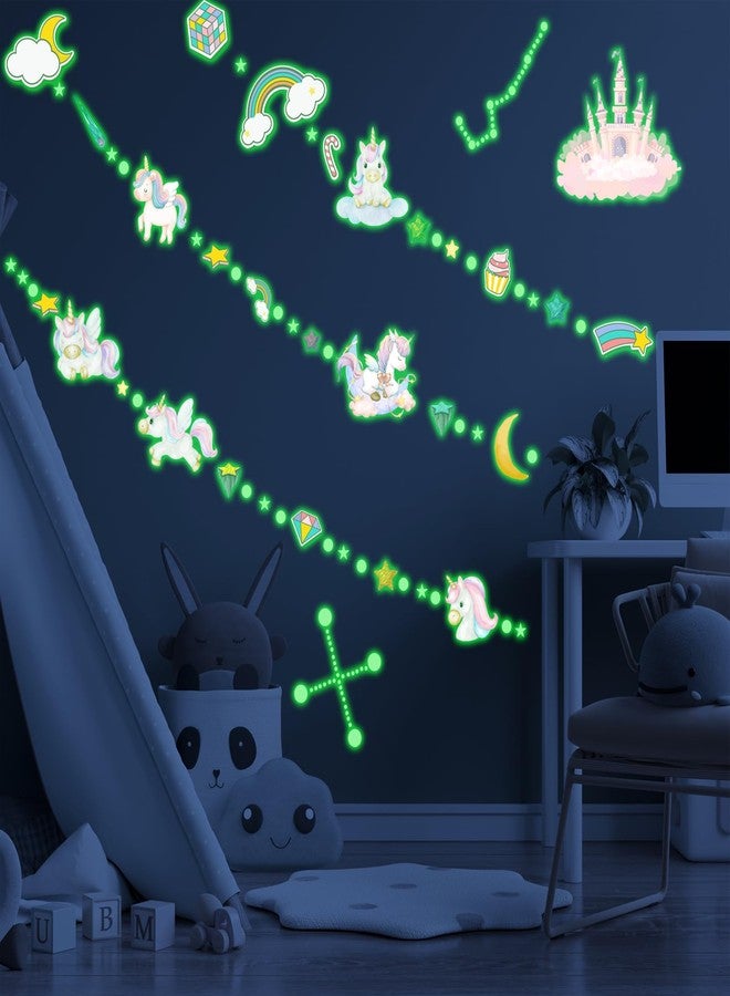 LONGMUU 979 PCS Glow in The Dark Unicorn Wall Decals, Luminous Unicorn Wall Stickers for Ceiling Glowing Stars Castle Moon and Rainbow Stickers for Girl's Bedroom （Green） - Image 4