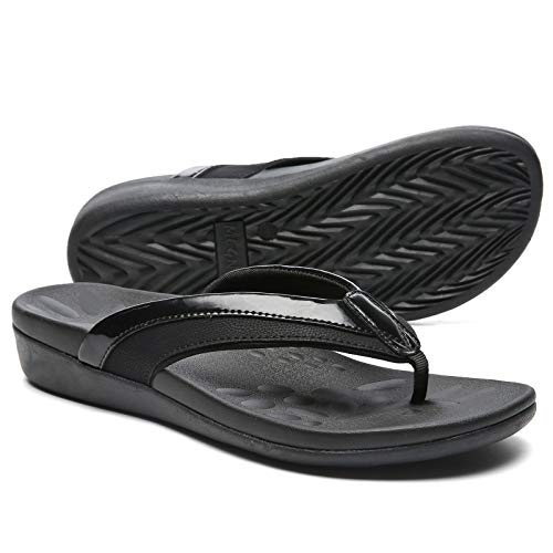 MEGNYA Classic Orthotic Bunions Flip Flops for Women, Plantar Fasciitis Supportive Fit Sandals for High Arch, Comfortable Walking Thong Dressy Sandals for Outdoors black size 8 - Image 1