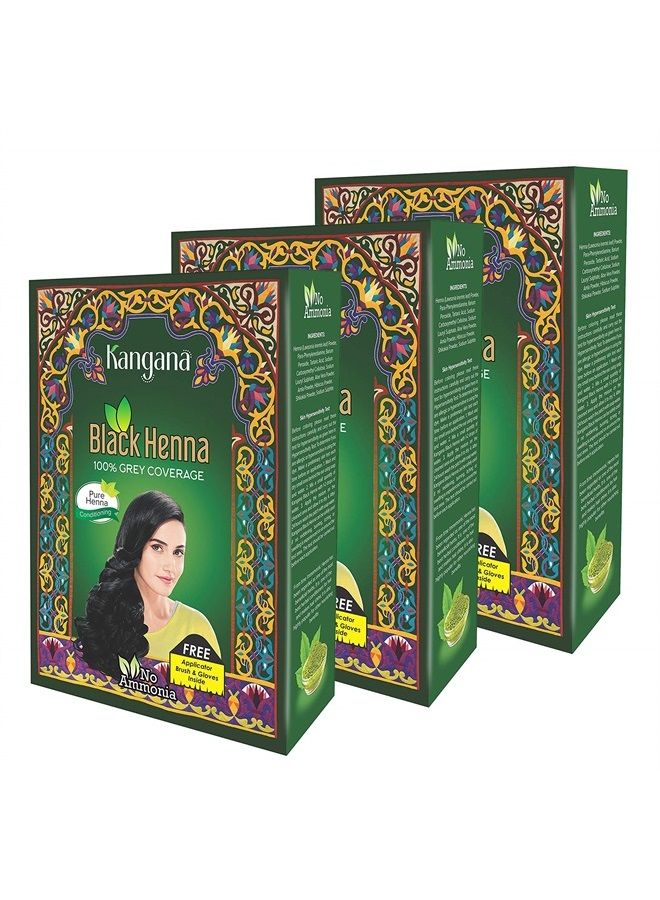Kangana Black Henna Powder for 100% Grey Coverage | Natural Black Henna Powder for Hair Dye/Color | Naturals Henna Hair Color (Pack of 3) - Image 1