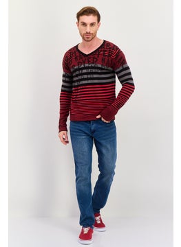 Men V-Neck Striped Long Sleeves Sweater, Red - pzsku/Z84E928FEE27C91211A61Z/45/_/1737642025/809bc5a7-347b-4021-8aad-b41a818b2e83