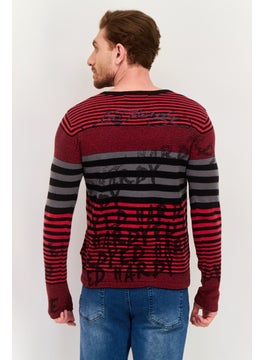 Men V-Neck Striped Long Sleeves Sweater, Red - pzsku/Z84E928FEE27C91211A61Z/45/_/1737642027/b6fdd609-daea-45f1-aeb0-05109ed3e9c3