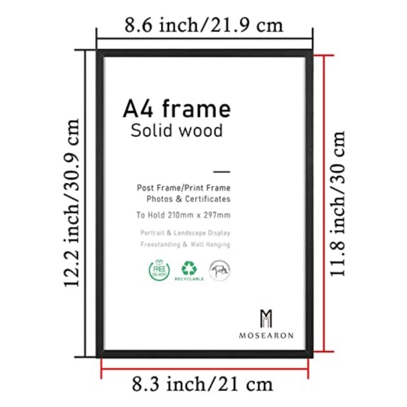 A4 Wood Photo Frame, 4 Pack-21x30cm Picture Frame, Certificate Frame for Wall Mount or Table Top Display, Set of 4 - Image 2