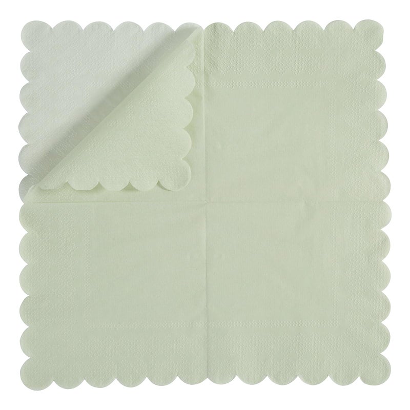 BEFORYOU 200 Pack Cocktail Napkin 2-Ply Scalloped Edged Dessert Napkins Folded 5 x 5 Inches Disposable Napkins for Dinner Wedding Birthday Party Bridal Anniversary Reception Event (Sage Green) - Image 3