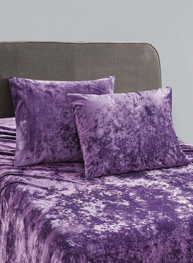 Fredsure Distressed Velvet Sheet Set, 4 Pieces Purple King, Ultra Soft, Warm - Image 2