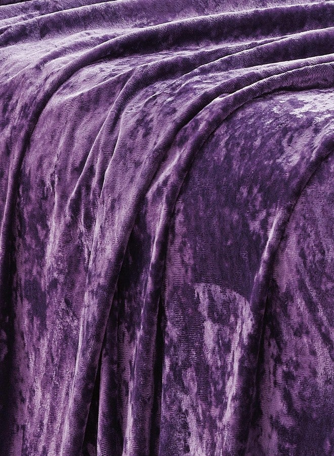 Fredsure Distressed Velvet Sheet Set, 4 Pieces Purple King, Ultra Soft, Warm - Image 3