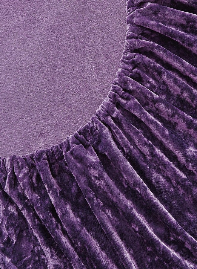 Fredsure Distressed Velvet Sheet Set, 4 Pieces Purple King, Ultra Soft, Warm - Image 5