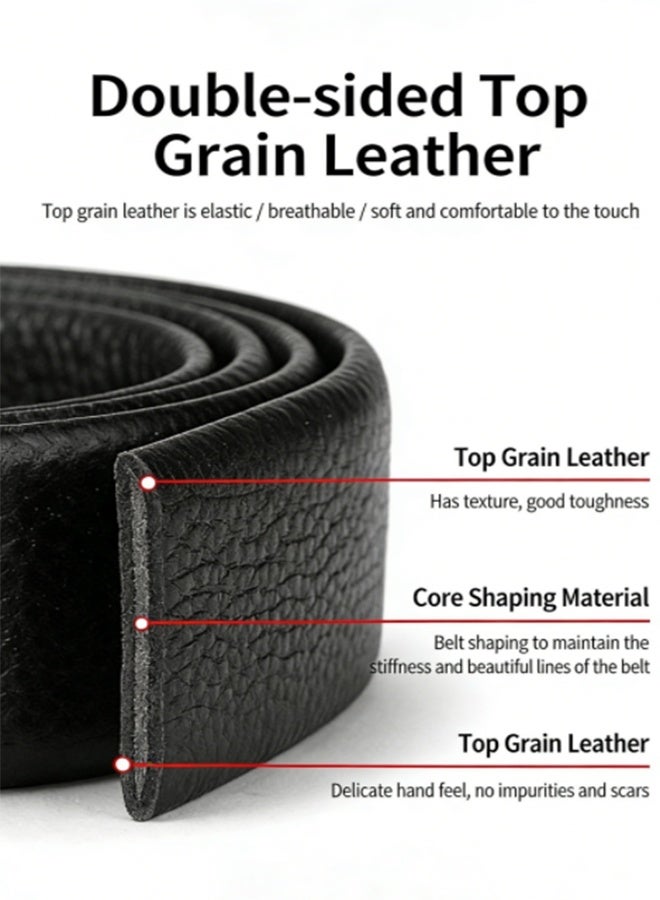 Leather Men Belt, Durable Comfort Men Ratchet Belt, Trim to Fit Adjustable Waist Belt with Auto Buckle, Multi-Scene Wearable Belt for Formal Daily and Outdoor Activities, Waist Size 75-120cm (25-42") - Image 4