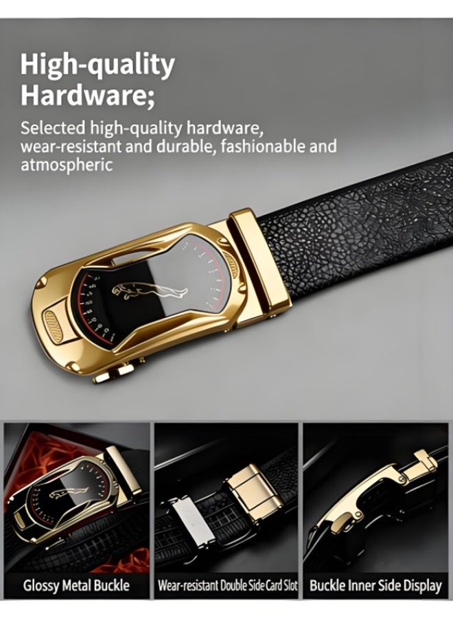Leather Men Belt, Durable Comfort Men Ratchet Belt, Trim to Fit Adjustable Waist Belt with Auto Buckle, Multi-Scene Wearable Belt for Formal Daily and Outdoor Activities, Waist Size 75-120cm (25-42") - Image 3