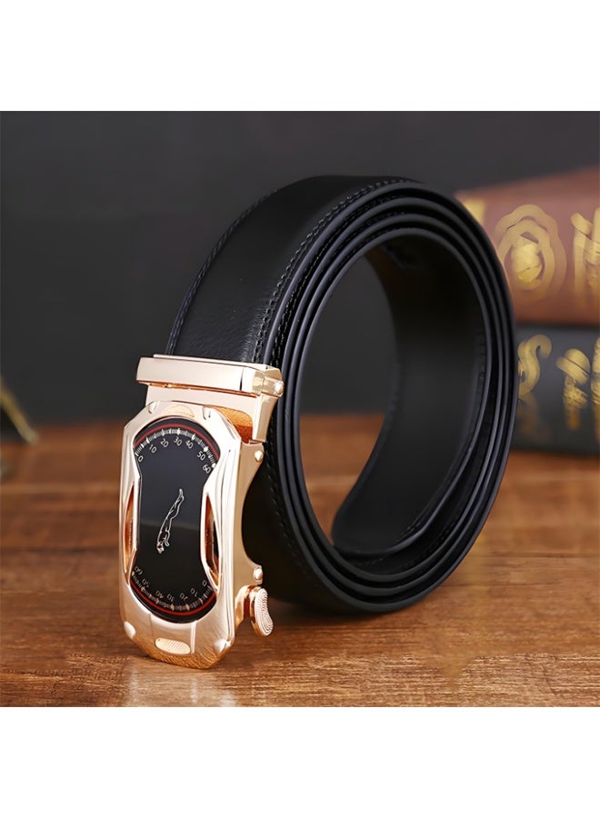 Leather Men Belt, Durable Comfort Men Ratchet Belt, Trim to Fit Adjustable Waist Belt with Auto Buckle, Multi-Scene Wearable Belt for Formal Daily and Outdoor Activities, Waist Size 75-120cm (25-42") - Image 1