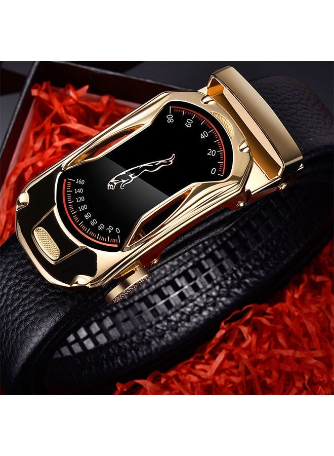 Leather Men Belt, Durable Comfort Men Ratchet Belt, Trim to Fit Adjustable Waist Belt with Auto Buckle, Multi-Scene Wearable Belt for Formal Daily and Outdoor Activities, Waist Size 75-120cm (25-42") - Image 2