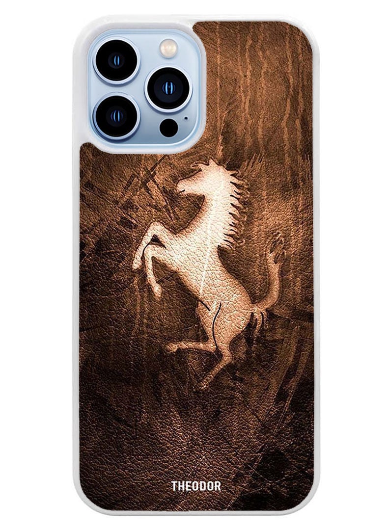 Theodor غطاء حماية لجهاز آبل آيفون 14 برو ماكس جلد حصان (حافة بيضاء) - Image 1