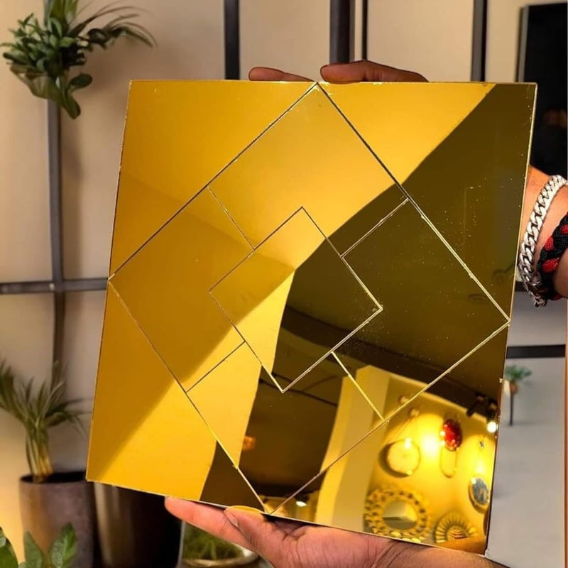 Acrylic Mirror Golden Mosaic Tile Sticker SelfAdhesive Size 12x12 Inch Pack of 10 