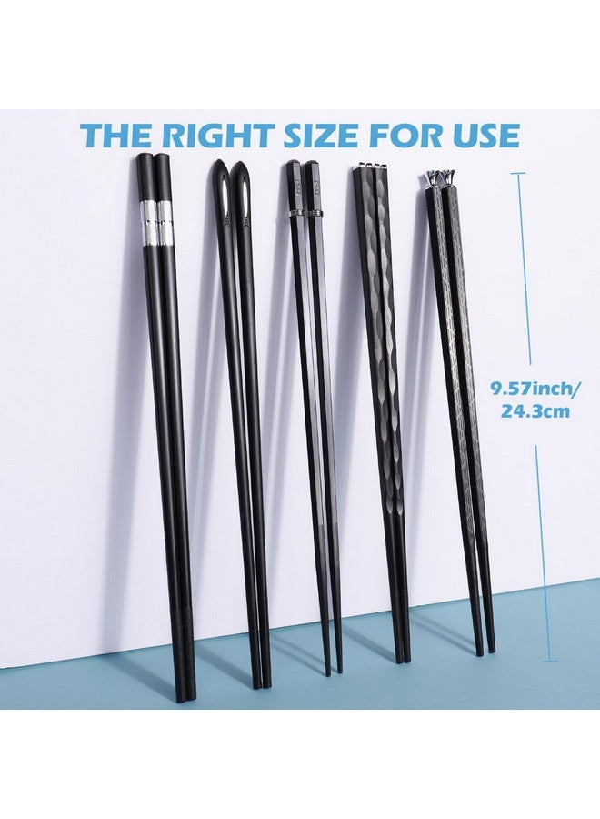 GLAMFIELDS 5 Pairs Premium Chopsticks Reusable Dishwasher Safe 9.5 Inch Fiberglass Chop Sticks Gift Set Non Slip Black + Silver  - Image 2