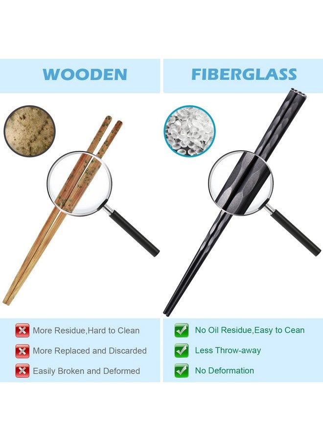 GLAMFIELDS 5 Pairs Premium Chopsticks Reusable Dishwasher Safe 9.5 Inch Fiberglass Chop Sticks Gift Set Non Slip Black + Silver  - Image 4