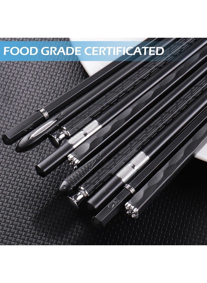 GLAMFIELDS 5 Pairs Premium Chopsticks Reusable Dishwasher Safe 9.5 Inch Fiberglass Chop Sticks Gift Set Non Slip Black + Silver  - Image 5