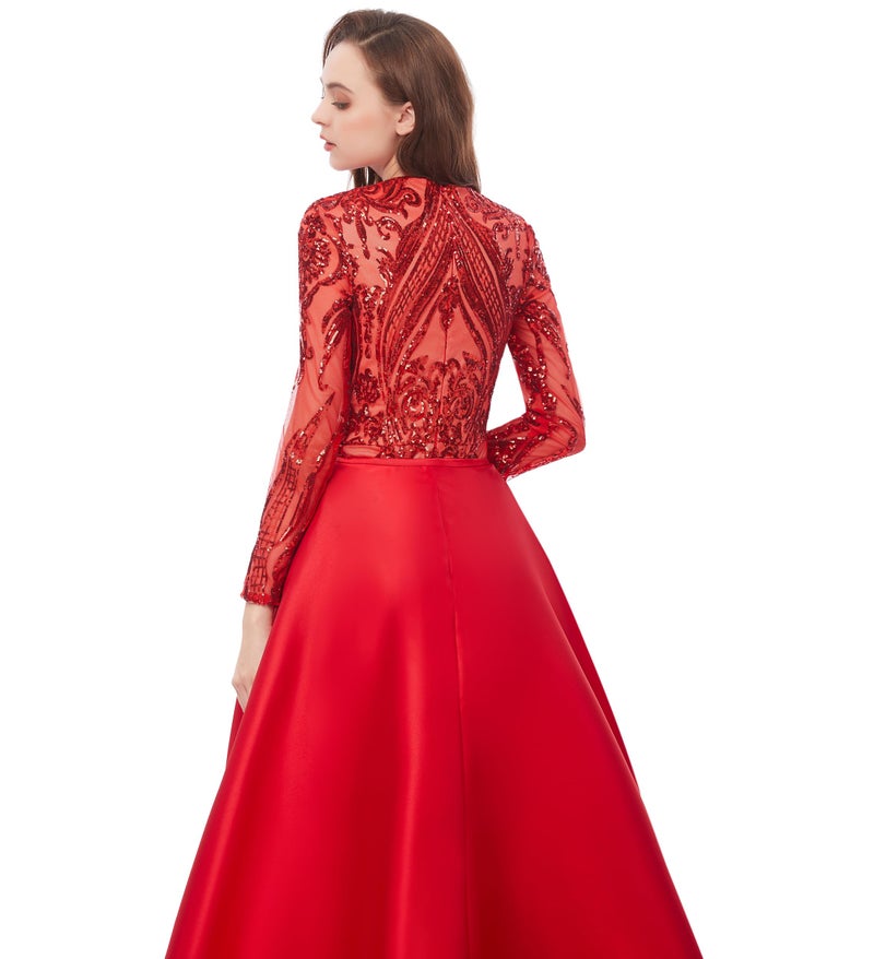 Ikerenwedding Satin Detachable Train for Wedding Prom Party Dress Sweep-Train Overskirt Red - Image 5