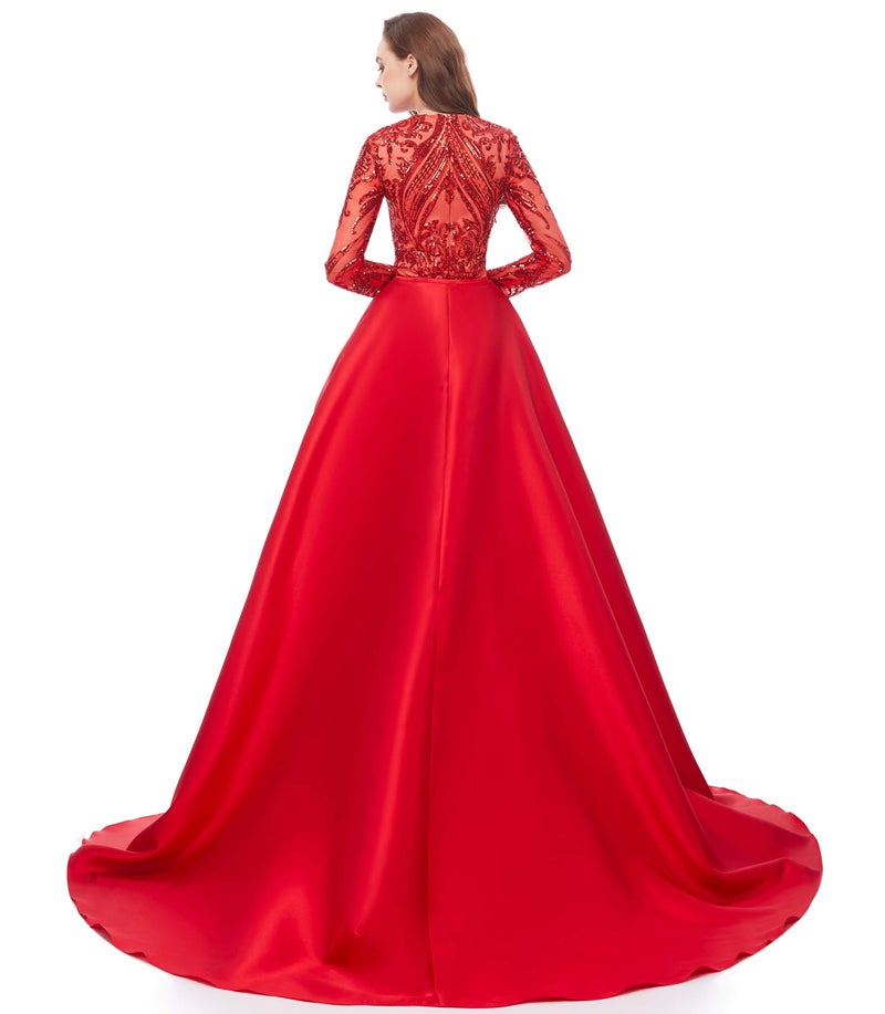 Ikerenwedding Satin Detachable Train for Wedding Prom Party Dress Sweep-Train Overskirt Red - Image 1