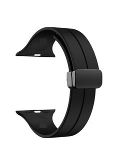 For Apple Watch Series Nike+ Sports Edition 44/45mm D-Shape Magnetic Clasp Silicone Replacement Sport Wristband Band - Black