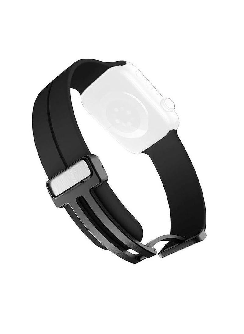 Generic - For Apple Watch Series Nike+ Sports Edition 44/45mm D-Shape Magnetic Clasp Silicone Replacement Sport Wristband Band - Black - Image 1