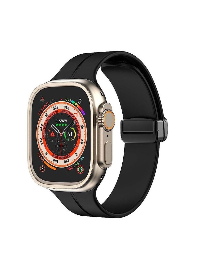 Generic - For Apple Watch Series Nike+ Sports Edition 44/45mm D-Shape Magnetic Clasp Silicone Replacement Sport Wristband Band - Black - Image 1