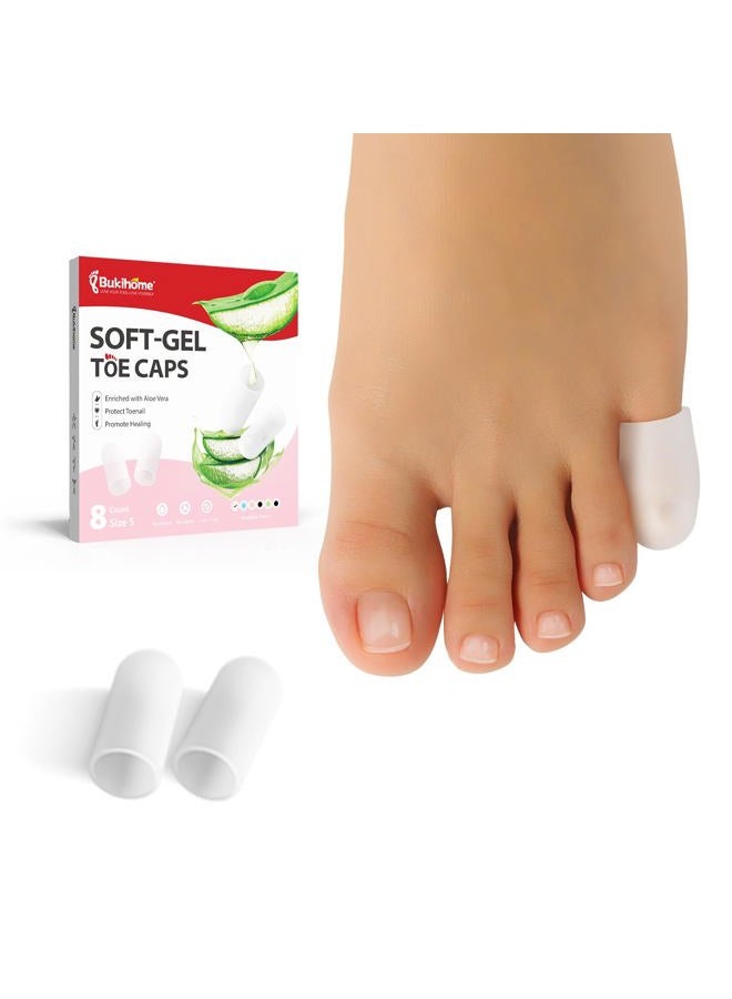 Bukihome Gel Pinky Toe Sleeves Toe Protectors - 8 Pack Silicone Toe Caps with Aloe Vera Extract - Toe Protections Cushions for Women & Men - Protect Corns, Blister - Small - Image 1