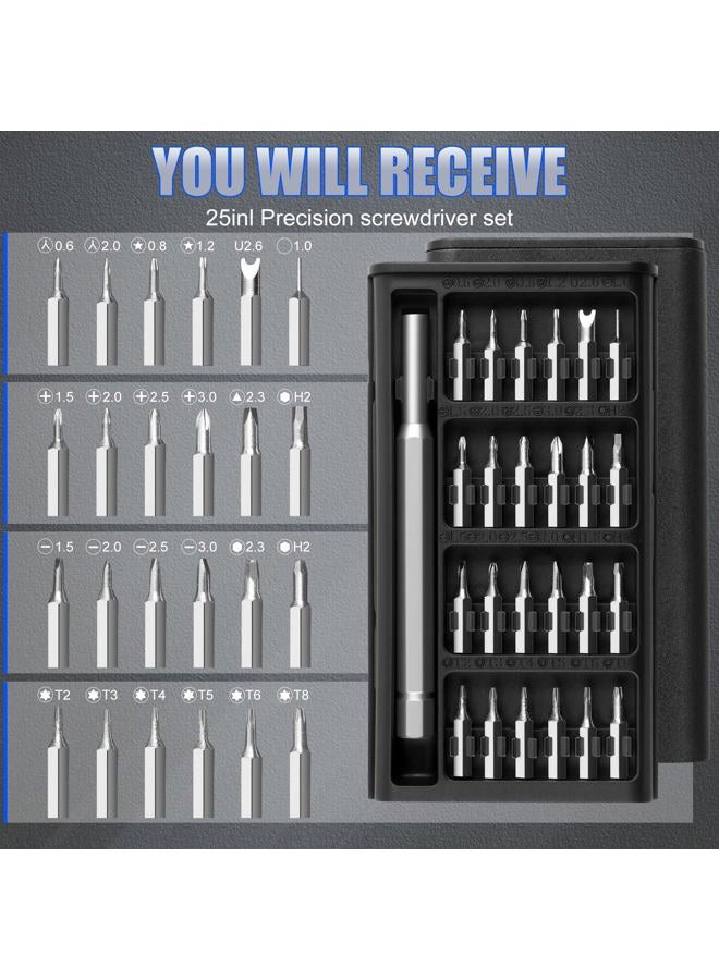 Rindion 25 in 1 Precision Screwdriver Set, Mini Professional Repair Tool Kit, Super Durable Screwdriver Fits for Watch, Laptop, Eyeglasses, Computer, Electronic, Camera - Image 3