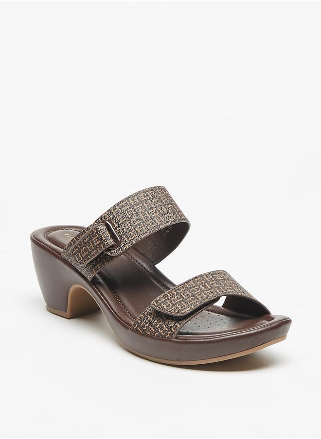 Flora Bella By Shoexpress Monogram Print Slip On Sandals with Block Heels  - Image 1