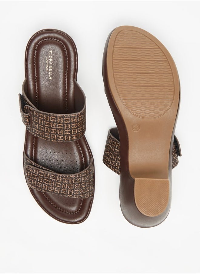 Flora Bella By Shoexpress Monogram Print Slip On Sandals with Block Heels  - Image 4