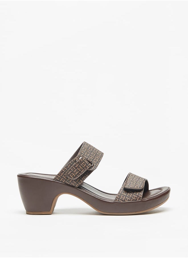 Flora Bella By Shoexpress Monogram Print Slip On Sandals with Block Heels  - Image 3