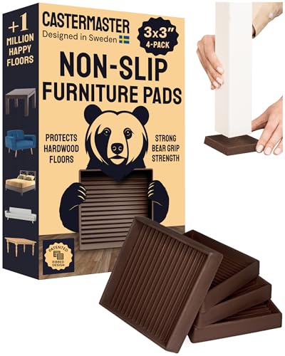 CasterMaster Non-Slip Rubber Furniture Pads - 3 in x 3 in Set of 4 Brown - Floor Protectors for Hardwood Floors & Chairs - Grippers & Rubber Feet for Furniture - Image 1