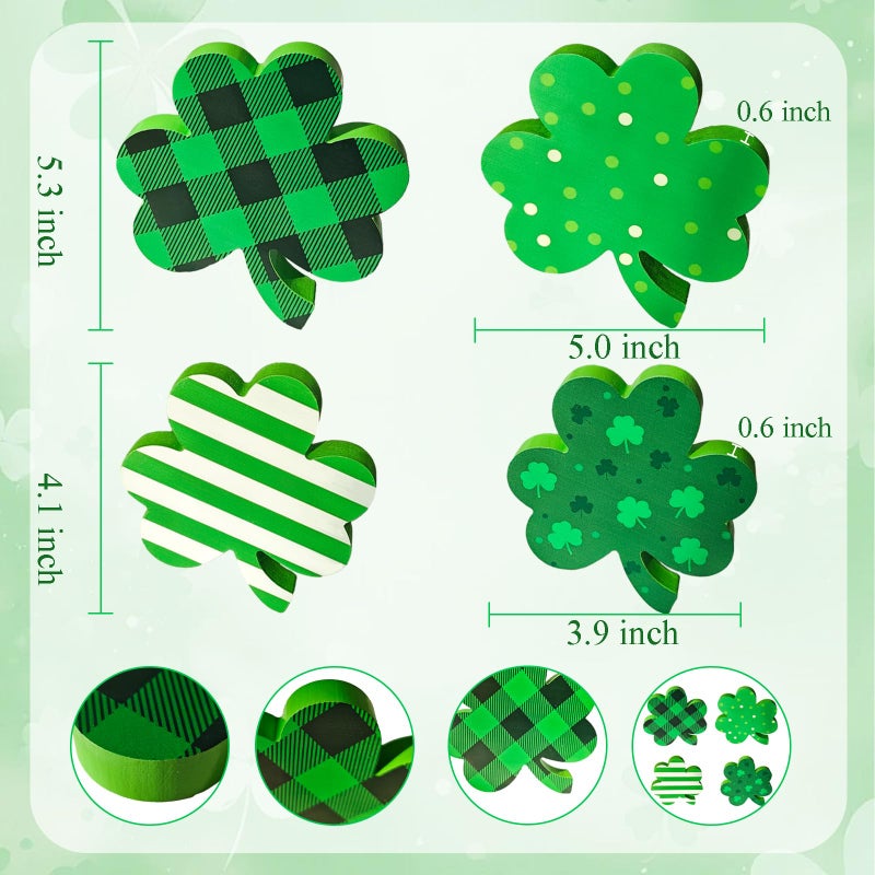 Cherica St Patricks Day Decorations Wooden Signs, Shamrock Shaped Table Decor, Lucky St Patricks Day Decortions for Home,Tiered Tray,Shelf,Mantel,Party in 4 Styles - Image 2