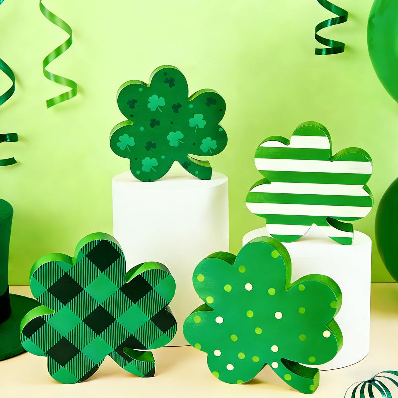 Cherica St Patricks Day Decorations Wooden Signs, Shamrock Shaped Table Decor, Lucky St Patricks Day Decortions for Home,Tiered Tray,Shelf,Mantel,Party in 4 Styles - Image 5