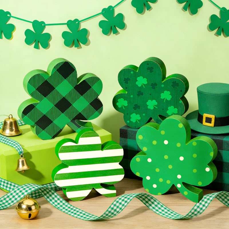 Cherica St Patricks Day Decorations Wooden Signs, Shamrock Shaped Table Decor, Lucky St Patricks Day Decortions for Home,Tiered Tray,Shelf,Mantel,Party in 4 Styles - Image 4