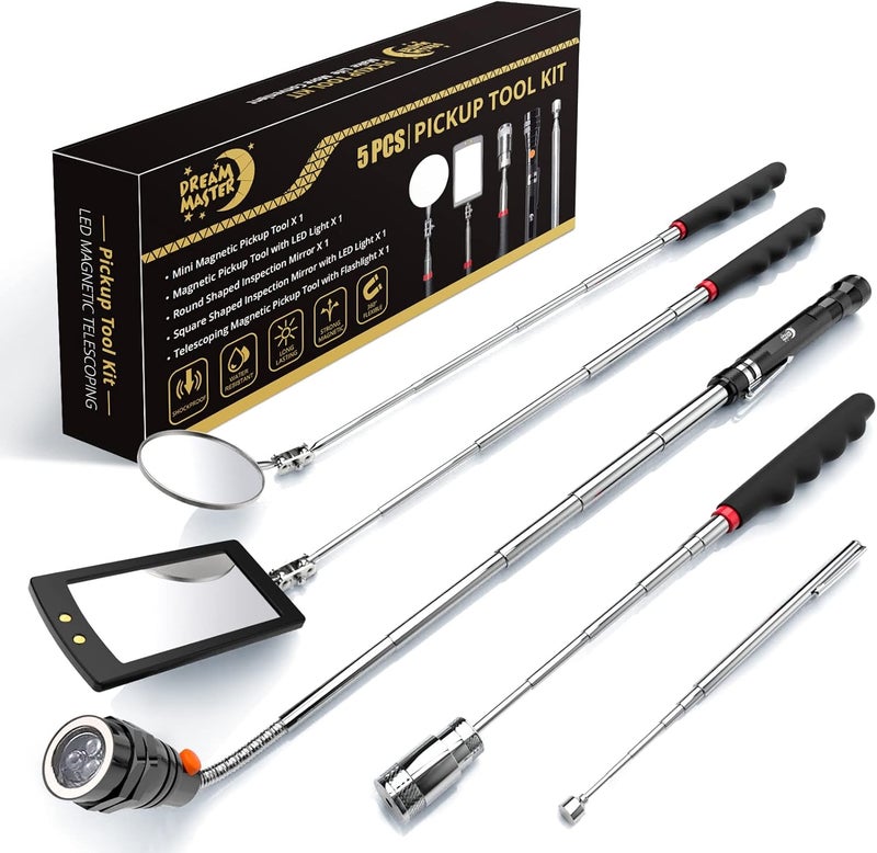 DREAM MASTER Magnetic Pickup Tool Set with 15lb&1lb Pick Up Rod, Round□ 360 Swivel Adjustable Inspection Mirror, Telescoping Flexible Flashlight, Christmas Gifts Stocking Stuffers For Men, Dad, Husband - Image 1