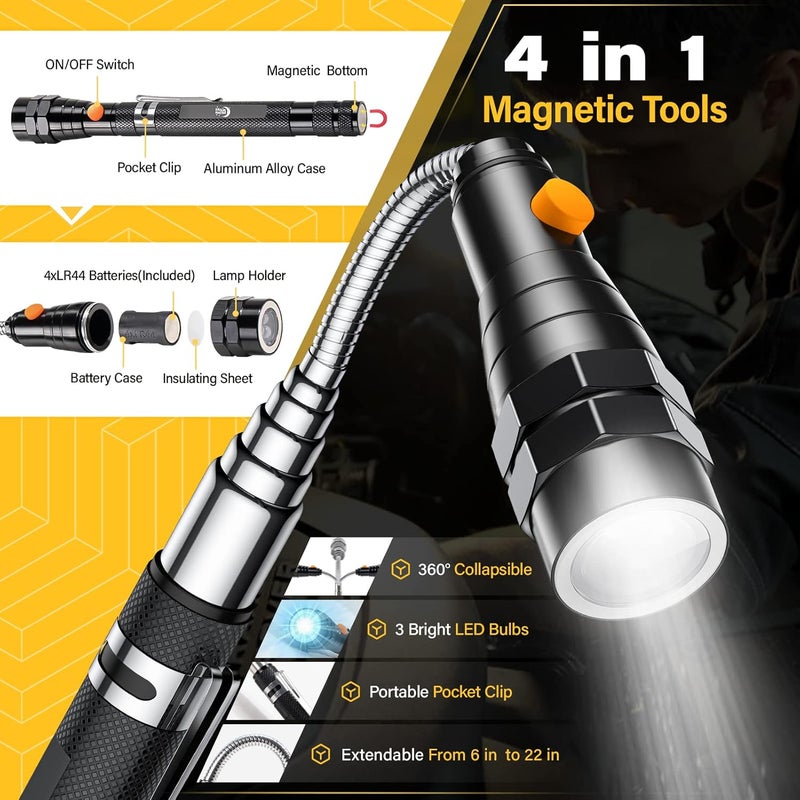DREAM MASTER Magnetic Pickup Tool Set with 15lb&1lb Pick Up Rod, Round□ 360 Swivel Adjustable Inspection Mirror, Telescoping Flexible Flashlight, Christmas Gifts Stocking Stuffers For Men, Dad, Husband - Image 2