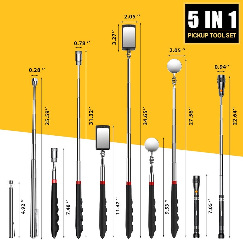 DREAM MASTER Magnetic Pickup Tool Set with 15lb&1lb Pick Up Rod, Round□ 360 Swivel Adjustable Inspection Mirror, Telescoping Flexible Flashlight, Christmas Gifts Stocking Stuffers For Men, Dad, Husband - Image 5