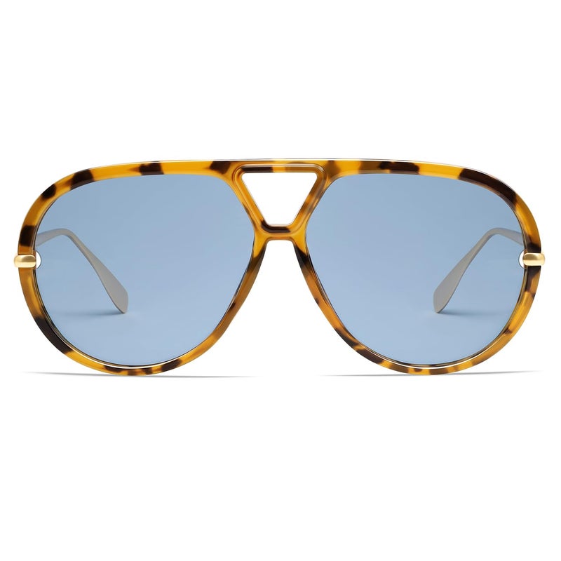 VANLINKER Trendy Polarized Aviator Sunglasses for Women Men Retro Oversized Round Sunglasses Vintage Side Shield Shades VL9798, Tortoise/Blue - Image 1