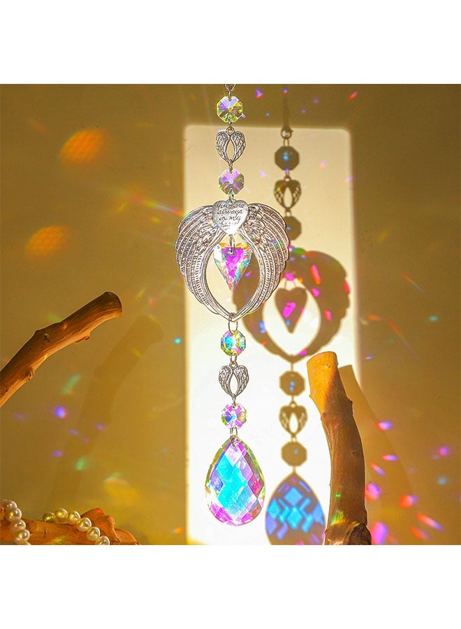 Happy D Wing-shaped car ornament, car interior mirror decoration, car diamond rearview mirror accessory, car hanging ornament, colorful crystal - Image 3