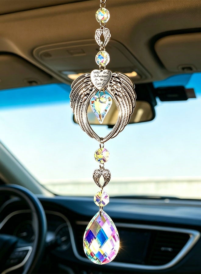 Happy D Wing-shaped car ornament, car interior mirror decoration, car diamond rearview mirror accessory, car hanging ornament, colorful crystal - Image 1