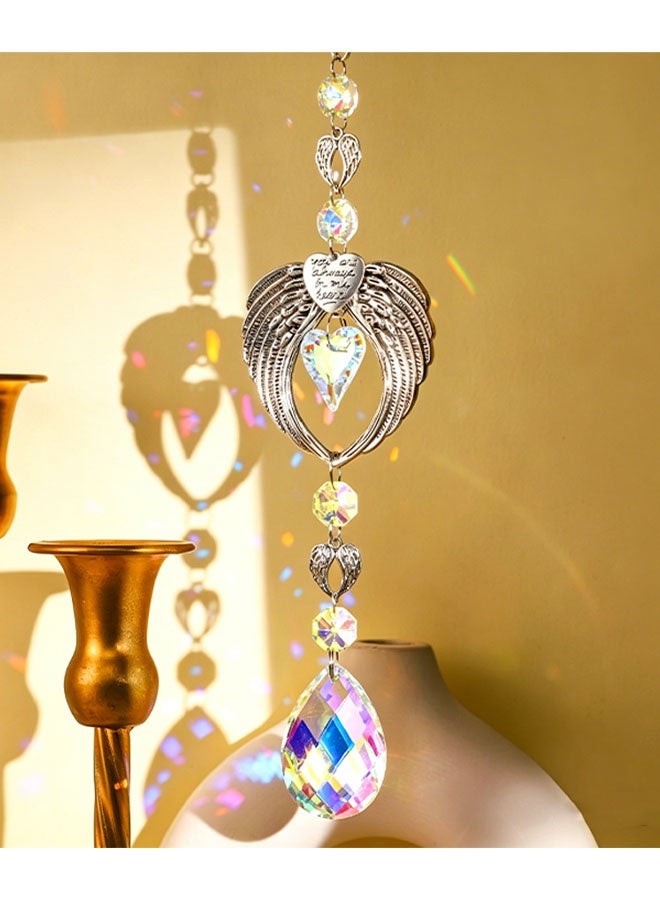 Happy D Wing-shaped car ornament, car interior mirror decoration, car diamond rearview mirror accessory, car hanging ornament, colorful crystal - Image 2
