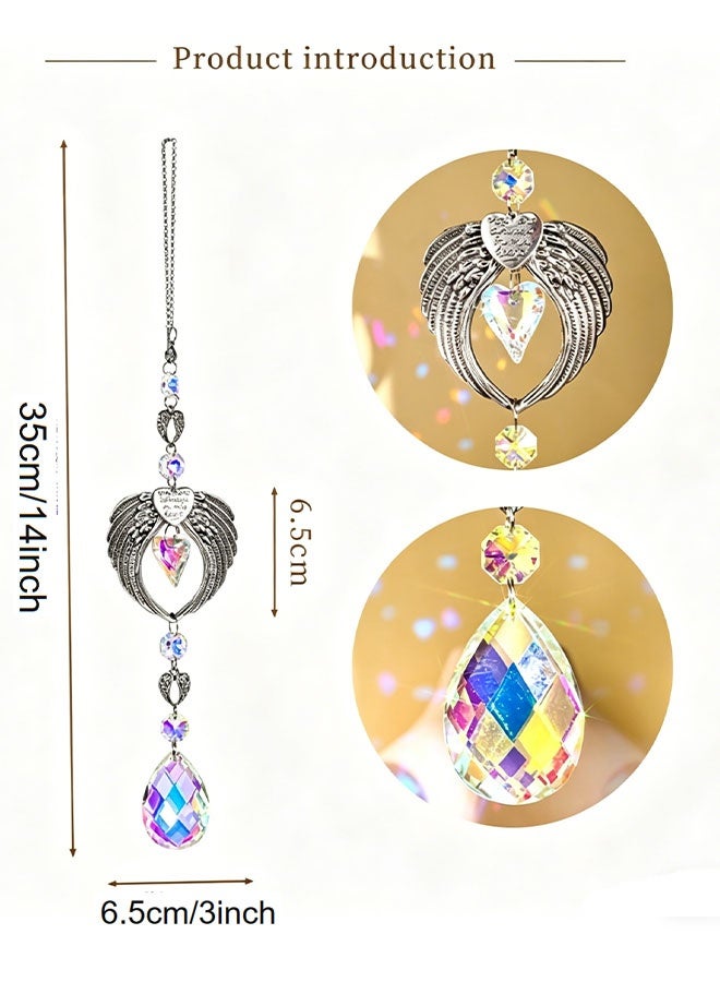 Happy D Wing-shaped car ornament, car interior mirror decoration, car diamond rearview mirror accessory, car hanging ornament, colorful crystal - Image 4