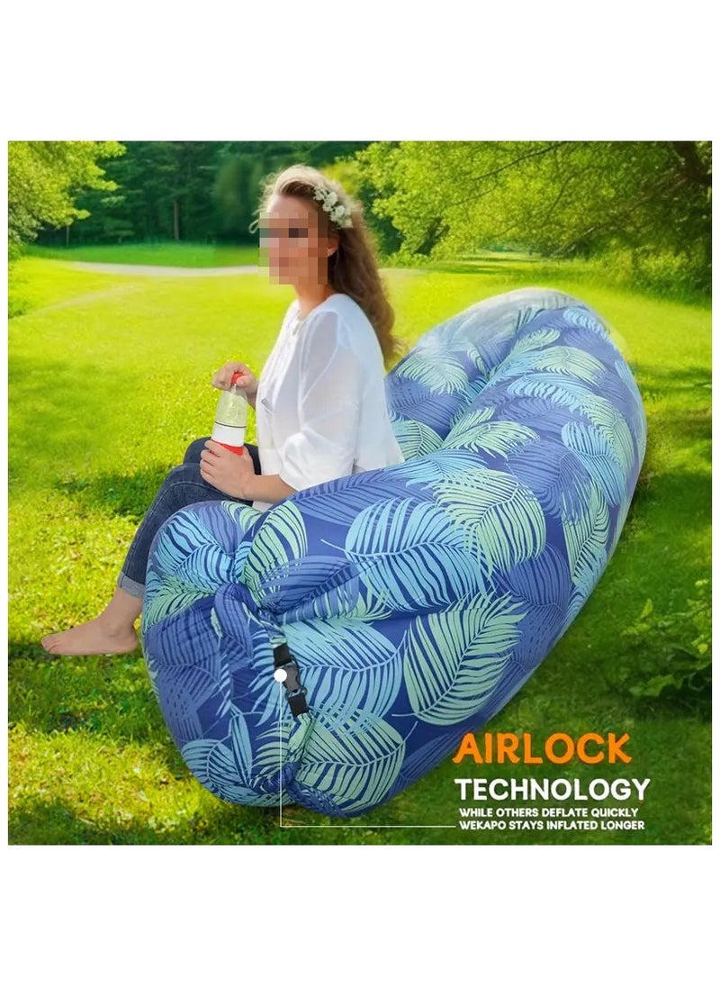 ELIKLIV - Hot sale inflatable lazy sofa recliner! Portable and comfortable, environmentally friendly and durable. Easy to inflate, suitable for multiple scenarios. Camping, barbecue, beach can be used, with a weight capacity of 200 kg. Folded and compact, it does not occupy an area, and you can enjoy the wonderful life of the outdoors. Color- Blue feathers - Image 1