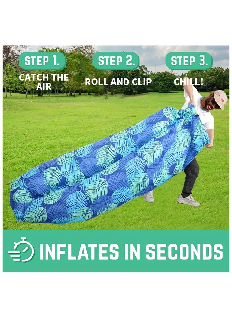 ELIKLIV - Hot sale inflatable lazy sofa recliner! Portable and comfortable, environmentally friendly and durable. Easy to inflate, suitable for multiple scenarios. Camping, barbecue, beach can be used, with a weight capacity of 200 kg. Folded and compact, it does not occupy an area, and you can enjoy the wonderful life of the outdoors. Color- Blue feathers - Image 1