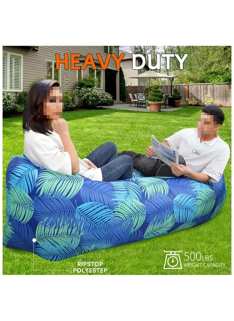 ELIKLIV - Hot sale inflatable lazy sofa recliner! Portable and comfortable, environmentally friendly and durable. Easy to inflate, suitable for multiple scenarios. Camping, barbecue, beach can be used, with a weight capacity of 200 kg. Folded and compact, it does not occupy an area, and you can enjoy the wonderful life of the outdoors. Color- Blue feathers - Image 1