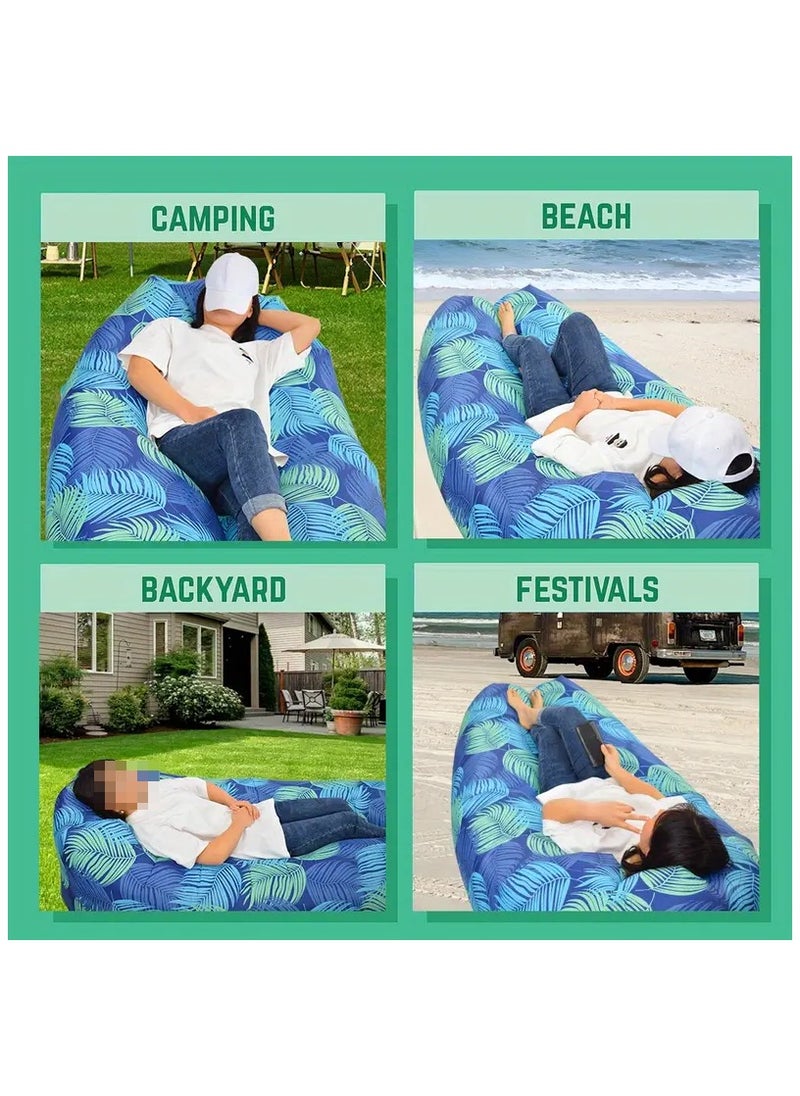 ELIKLIV - Hot sale inflatable lazy sofa recliner! Portable and comfortable, environmentally friendly and durable. Easy to inflate, suitable for multiple scenarios. Camping, barbecue, beach can be used, with a weight capacity of 200 kg. Folded and compact, it does not occupy an area, and you can enjoy the wonderful life of the outdoors. Color- Blue feathers - Image 1