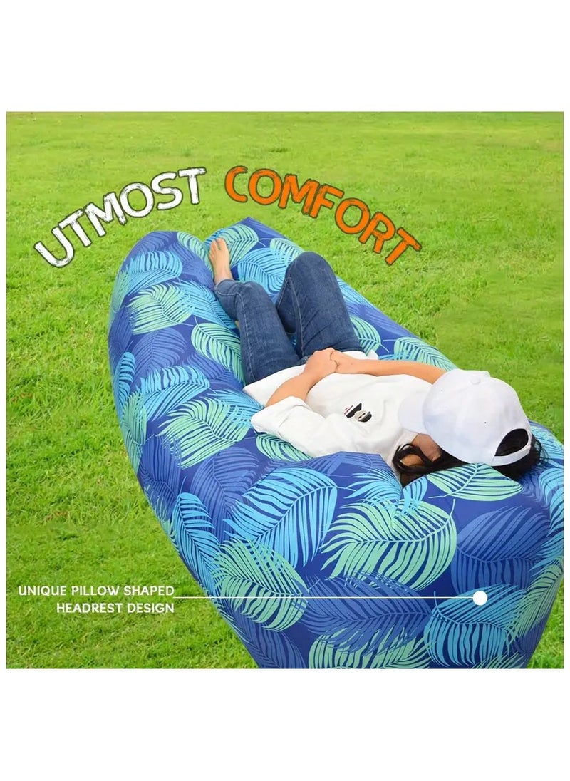 ELIKLIV - Hot sale inflatable lazy sofa recliner! Portable and comfortable, environmentally friendly and durable. Easy to inflate, suitable for multiple scenarios. Camping, barbecue, beach can be used, with a weight capacity of 200 kg. Folded and compact, it does not occupy an area, and you can enjoy the wonderful life of the outdoors. Color- Blue feathers - Image 1